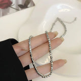 Cold Temperament Square Bead Necklace Metal Clavicle Chain