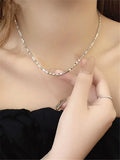 Cold Temperament Square Bead Necklace Metal Clavicle Chain