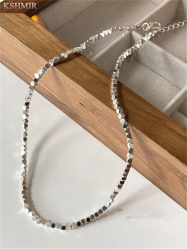 Cold Temperament Square Bead Necklace Metal Clavicle Chain