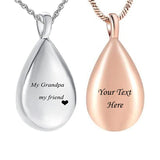 Personalized Teardrop Ashes Necklace - Grandma/Grandpa Memorial Jewelry