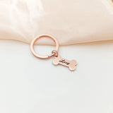 Personalized Dog Name Keychain Bone Shape Engraved Stainless Steel