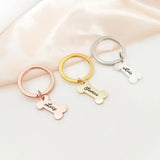 Personalized Dog Name Keychain Bone Shape Engraved Stainless Steel