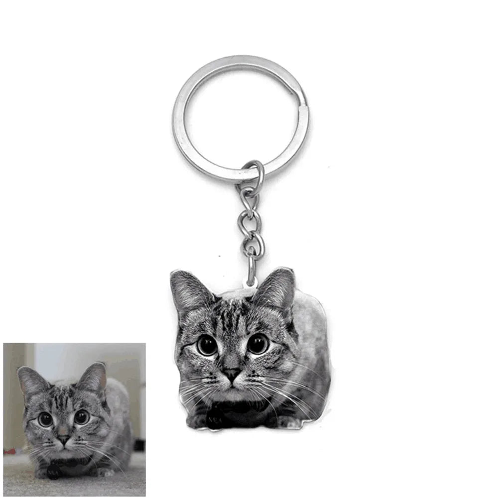 Custom Pet Keychain Necklace with Photo Engraving