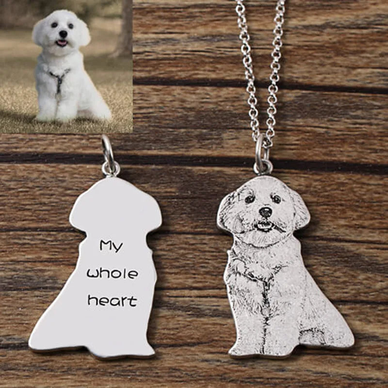 Custom Pet Keychain Necklace with Photo Engraving