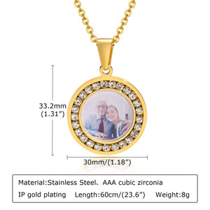 Custom Round Family Photo Necklace - Engraved Pendant