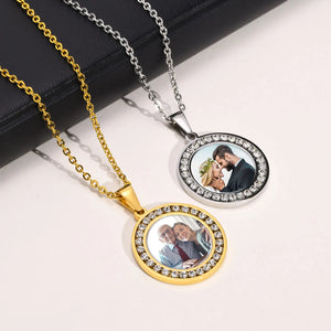 Custom Round Family Photo Necklace - Engraved Pendant