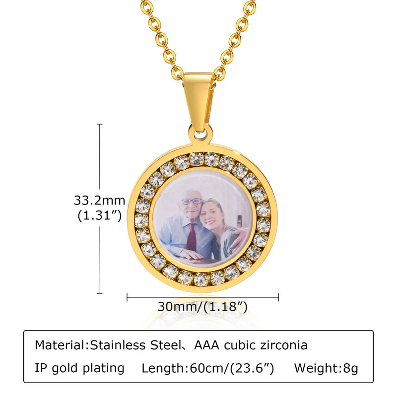 Custom Round Family Photo Necklace - Engraved Pendant