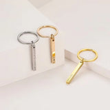 Custom Engraved Vertical Bar Key Chain Stainless Steel Minimalist Keyring