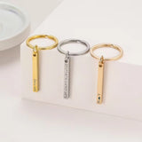 Custom Engraved Vertical Bar Key Chain Stainless Steel Minimalist Keyring