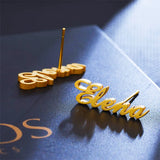 Custom Name Stud Earrings for Women - Stainless Steel Nameplate Initial Earrings