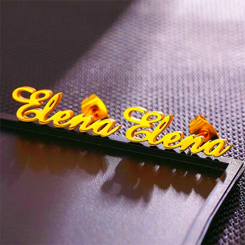 Custom Name Stud Earrings for Women - Stainless Steel Nameplate Initial Earrings