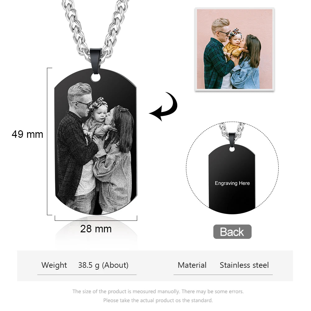 Custom Photo Necklace for Men Dad Picture Pendant Dog Tag Memorial