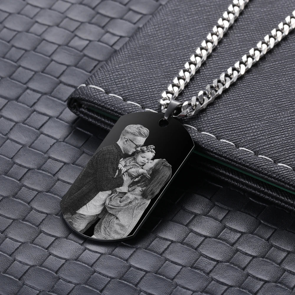 Custom Photo Necklace for Men Dad Picture Pendant Dog Tag Memorial