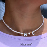 Personalized Shell Initial Choker Heart Necklace