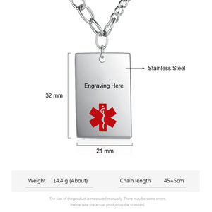 Men's Stainless Steel Medical Alert Necklace