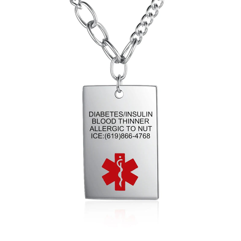 Men's Stainless Steel Medical Alert Necklace