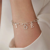 Personalized 1-6 Letter Bracelet Women Stainless Steel Chain Bangle Mama Silver