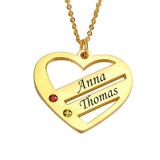 Personalized 12-Color Birthstone Heart Pendant Necklace with Family Names