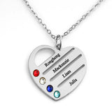 Personalized 12-Color Birthstone Heart Pendant Necklace with Family Names