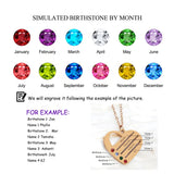 Personalized 12-Color Birthstone Heart Pendant Necklace with Family Names