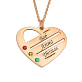 Personalized 12-Color Birthstone Heart Pendant Necklace with Family Names