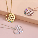 Personalized 12-Color Birthstone Heart Pendant Necklace with Family Names