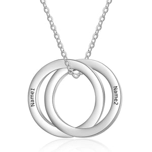 Custom Engraved Family Name Necklace Stainless Steel Circles Pendant