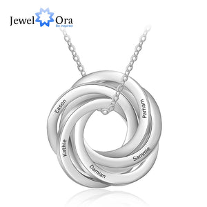 Custom Engraved Family Name Necklace Stainless Steel Circles Pendant