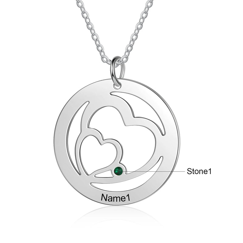 Personalized 2 Hearts Stainless Steel Necklace with Birthstones