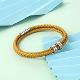 Personalized 2 Names Beads Charm Bracelets Engraved Stainless Steel Leather Gift