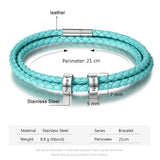 Personalized 2 Names Beads Charm Bracelets Engraved Stainless Steel Leather Gift