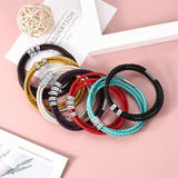 Personalized 2 Names Beads Charm Bracelets Engraved Stainless Steel Leather Gift