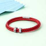 Personalized 2 Names Beads Charm Bracelets Engraved Stainless Steel Leather Gift