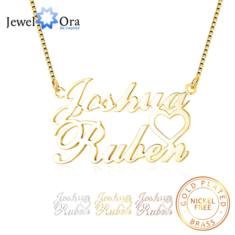 Personalized 2 Names Heart Necklace for Women