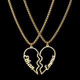 Personalized Heart Couple Pendant Name Necklace Set Stainless Steel