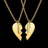 Personalized Heart Couple Pendant Name Necklace Set Stainless Steel