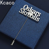 Personalized 2Names Long Pin Brooch Stainless Steel Lapel Pin