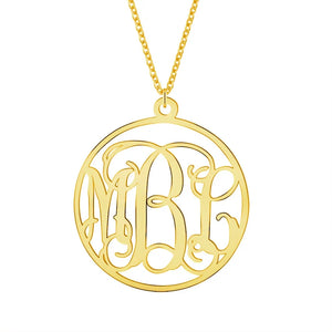 Personalized Monogram Necklace Rose Letter Nameplated Round Necklaces
