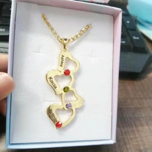 Personalized 3 Love Heart Hollow Pendant Necklace Birthstone Name Necklace Gift