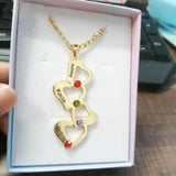 Personalized 3 Love Heart Hollow Pendant Necklace Birthstone Name Necklace Gift