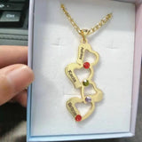 Personalized 3 Love Heart Hollow Pendant Necklace Birthstone Name Necklace Gift