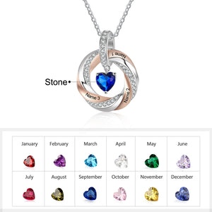 Personalized 3 Names Necklace with Heart Birthstone & Twisted Pendant