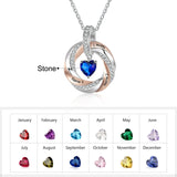 Personalized 3 Names Necklace with Heart Birthstone & Twisted Pendant