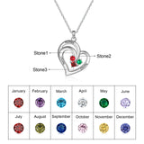 Personalized 3 Names Heart Necklace with Birthstone Engraved Name Pendants