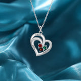 Personalized 3 Names Heart Necklace with Birthstone Engraved Name Pendants