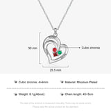 Personalized 3 Names Heart Necklace with Birthstone Engraved Name Pendants