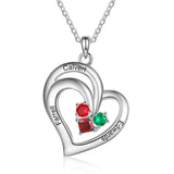 Personalized 3 Names Heart Necklace with Birthstone Engraved Name Pendants