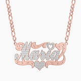 3D Hip-Hop Style Heart Name Necklace Chain Double Nameplate Pendant