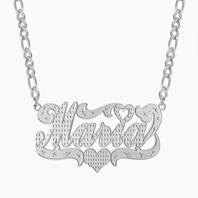 3D Hip-Hop Style Heart Name Necklace Chain Double Nameplate Pendant