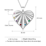 Personalized Mother Birthstones Heart Necklace Family Name Pendant